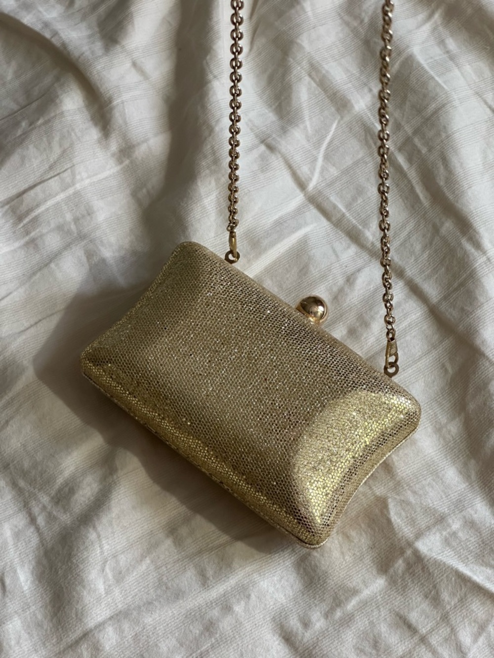 Gold Metallic Mesh Evening Clutch with Chain Strap
